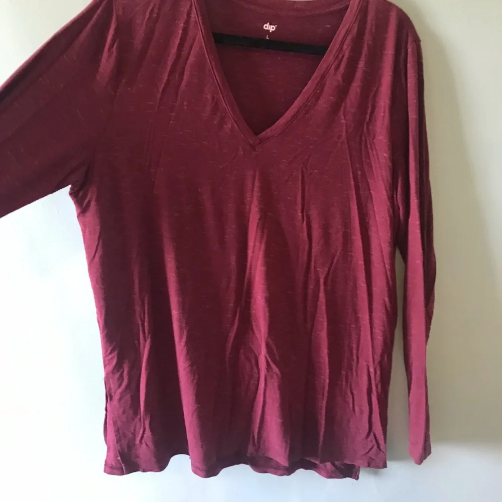 dip Long Sleeve V-Neck Top - Burgundy